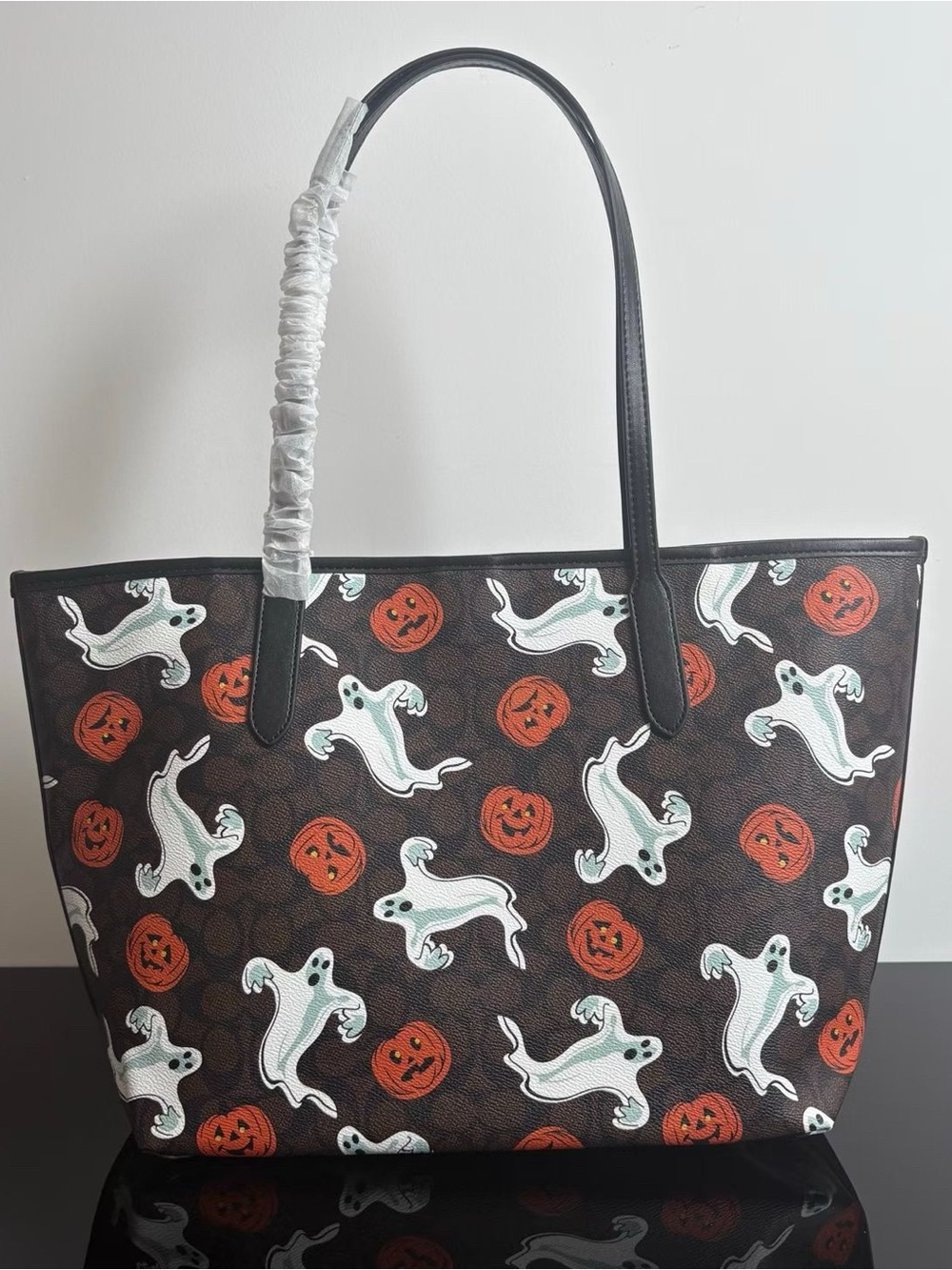 Coach City Tote Signature Canvas Halloween Ghost Pumpkin Print